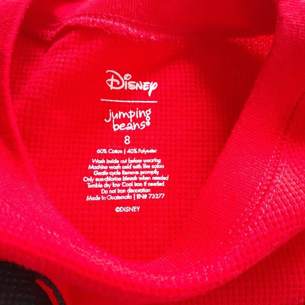 Jumping Beans Boys T-Shirt Mickey Mouse Red Long Sleeve Waffle Thermal Size 8